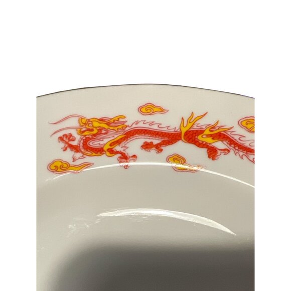 Set Of 4 Tatung Taiwan Porcelain Bowls With Gold Rim & Red Dragon Design 7" Diam - Picture 6 of 7